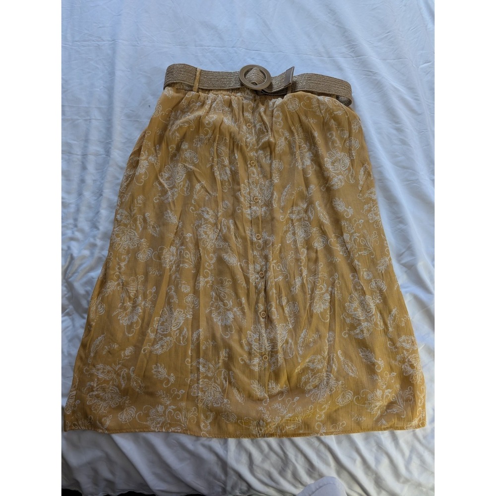 Angels Forever Young Women's‎ Size Large Yellow Floral Skirt With Belt